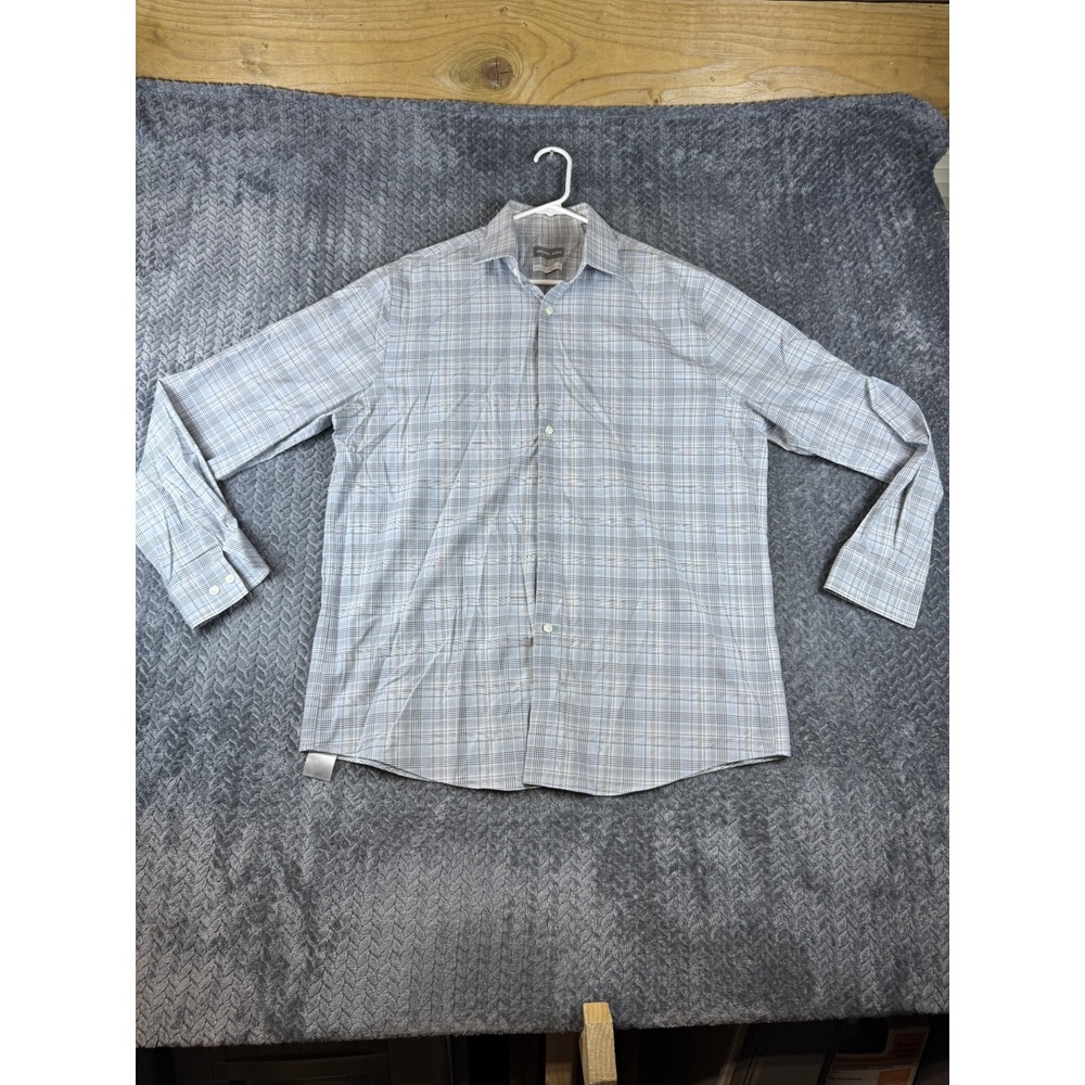 Michael Kors Airsoft Stretch Dress Shirt Mens 16.5 34/35 Regular Fit Plaid